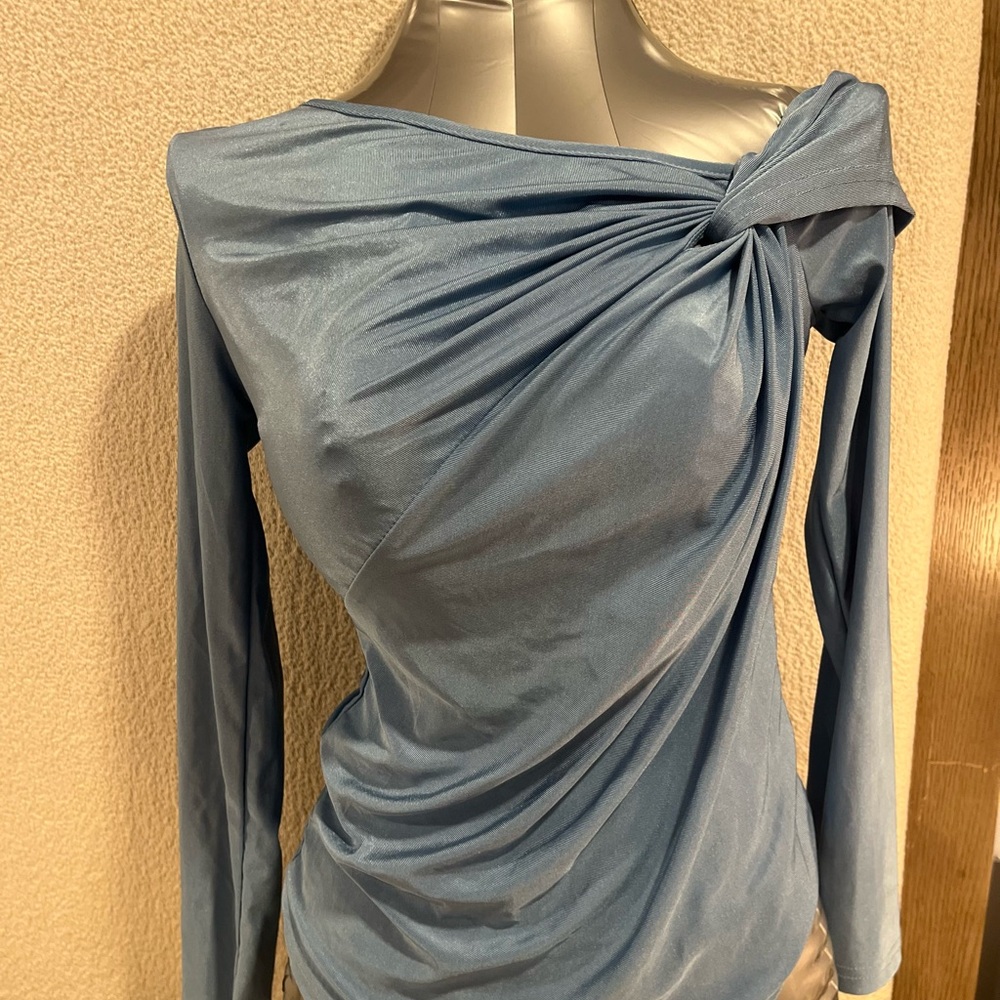 SHEIN One-Shoulder Draped Long Sleeve Top - Dusty Blue